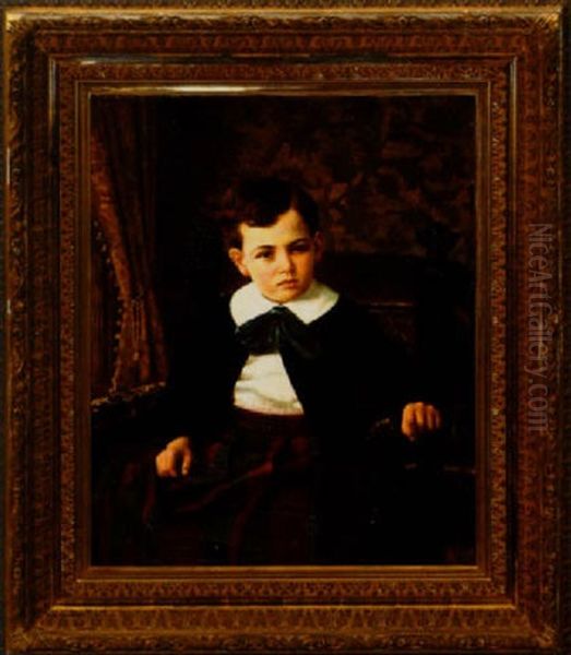 Portrait Of A Boy In A Kilt Suit Seated In An American Aesthetic Movement Ebonized And Gilt-incised Armchair Oil Painting by Horace Robbins Burdick