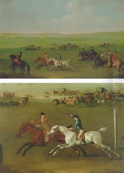 A Match At Newmarket, Probably At The Turn Of The Lands On The Beacon Course Oil Painting by Thomas Burford