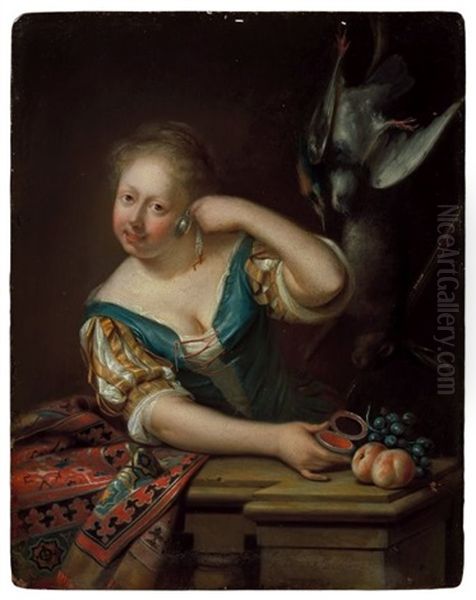 Jeune Femme Tenant Une Montre Proche De Son Oreille Oil Painting by Adriaan Van Der Burg