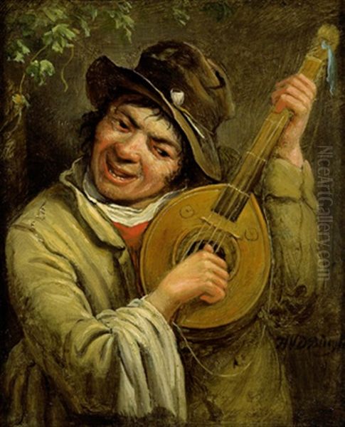 Ein Lautenspieler Oil Painting by Adriaan Van Der Burg