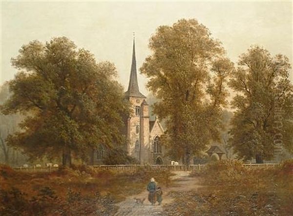 The Rural Church Oil Painting by Jakob Burgaritzky