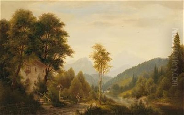 Jensbach In Tyrol Oil Painting by Josef Burgaritzky