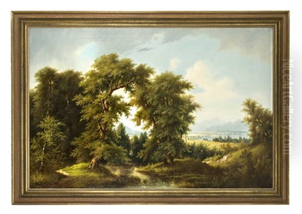 Landschaft Mit Alpenpanorama Oil Painting by Josef Burgaritzky