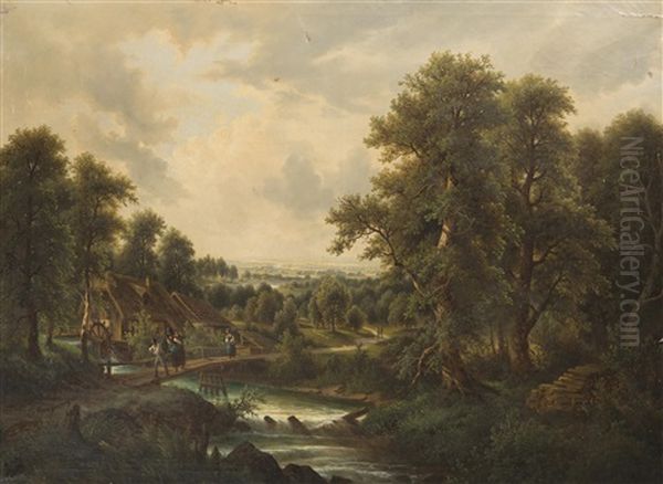 Landscape With A Watermill Oil Painting by Josef Burgaritzky