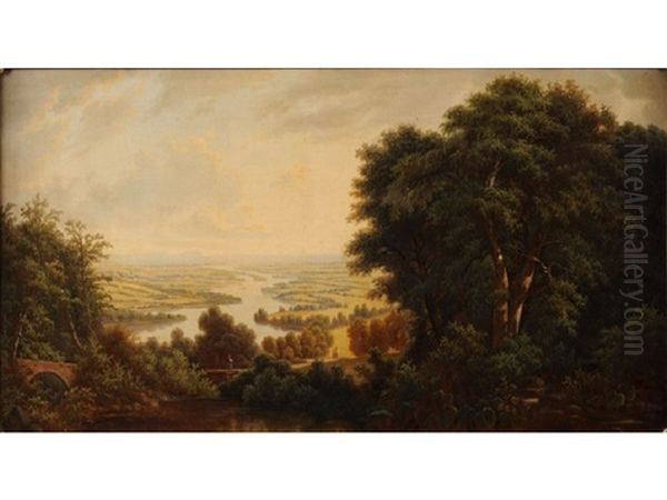 An Extensive View Along The Danube Near Pressburgh Oil Painting by Josef Burgaritzky