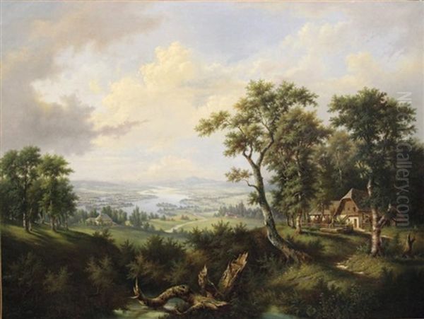 Paysage, Aux Sources Du Danube Oil Painting by Josef Burgaritzky