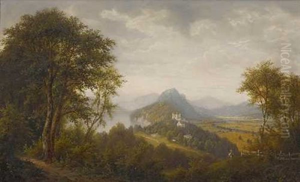 Blick Auf Schloss Hohenschwangau Mit Alpsee Oil Painting by Josef Burgaritzky