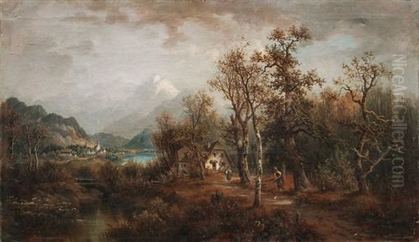 Alpenlandschaft Oil Painting by Josef Burgaritzky