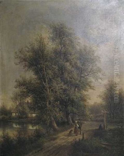 An Der Wegscheide Oil Painting by Josef Burgaritzky