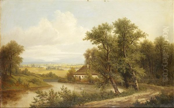 Fluslandschaft Oil Painting by Josef Burgaritzky