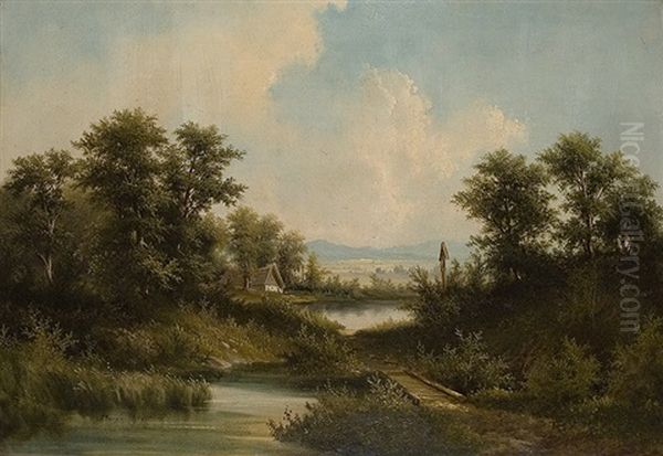 At The Stream Course Oil Painting by Josef Burgaritzky