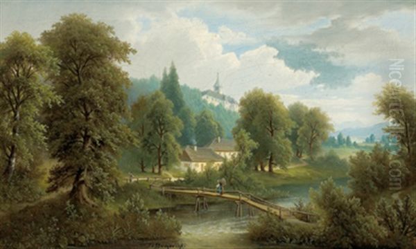 Blick Auf Ein Schlos Oil Painting by Josef Burgaritzky