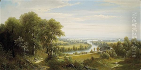 Motiv Von Der Enns Oil Painting by Josef Burgaritzky