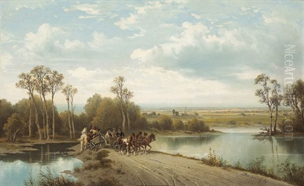 Schmale Landstrase Oil Painting by Josef Burgaritzky