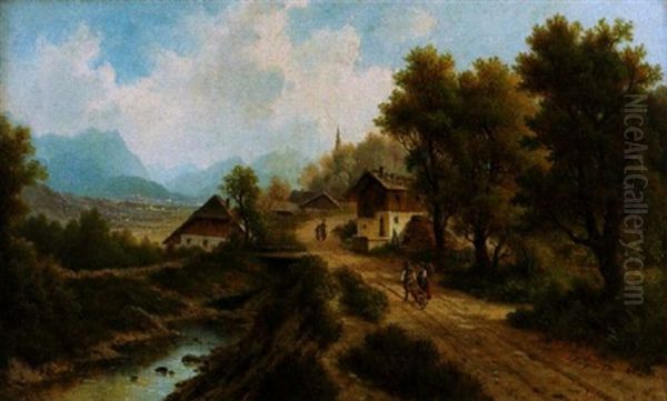 Aus Dem Bayrischen Hochgebirge Oil Painting by Josef Burgaritzky