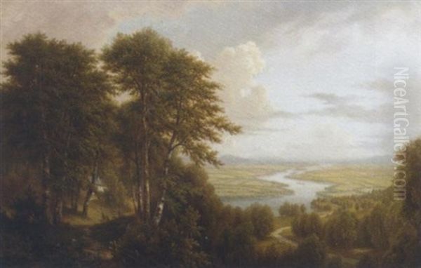 A Panoramic View Of The Donau Valley In Summer Oil Painting by Josef Burgaritzky