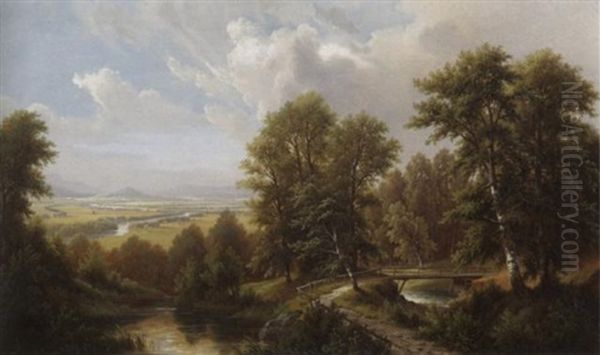 Blick In Das Inntal Von Einer Bewaldeten Hohe Aus Oil Painting by Josef Burgaritzky