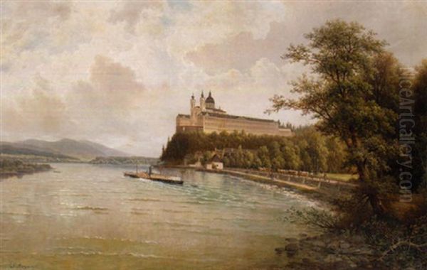 Blick Vom Donauufer Auf Stift Melk/no Oil Painting by Josef Burgaritzky