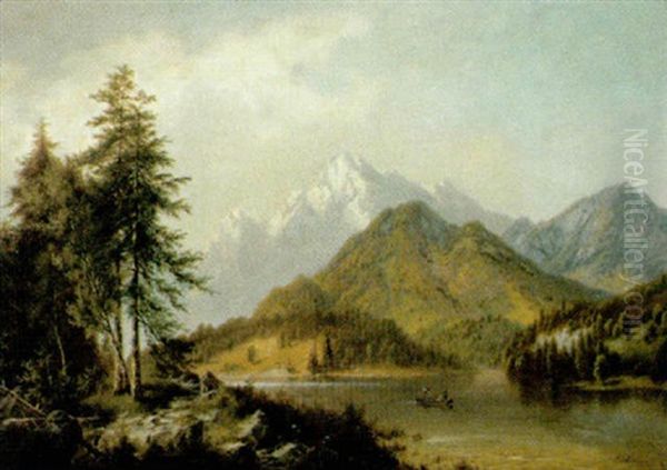 Alpenseelandschaft Oil Painting by Josef Burgaritzky