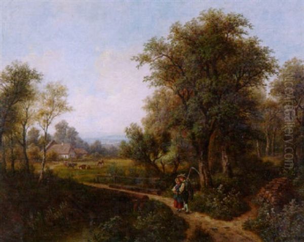 Landschaft Bei Wien - Figurenstaffage Oil Painting by Josef Burgaritzky