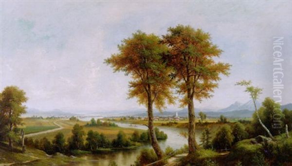 Landschaft An Der Drau Oil Painting by Josef Burgaritzky