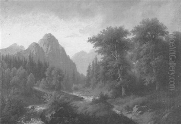 Gebirgsbach In Den Alpen Oil Painting by Josef Burgaritzky