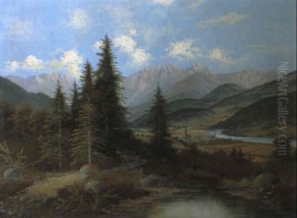 Landschaft Aus Dem Zillertal Oil Painting by Josef Burgaritzky