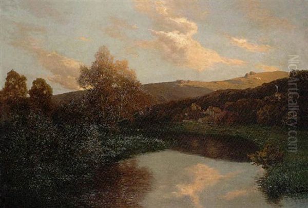 Feierabend, Motiv Aus Dem Altmuhltal Oil Painting by Hugo Burgel