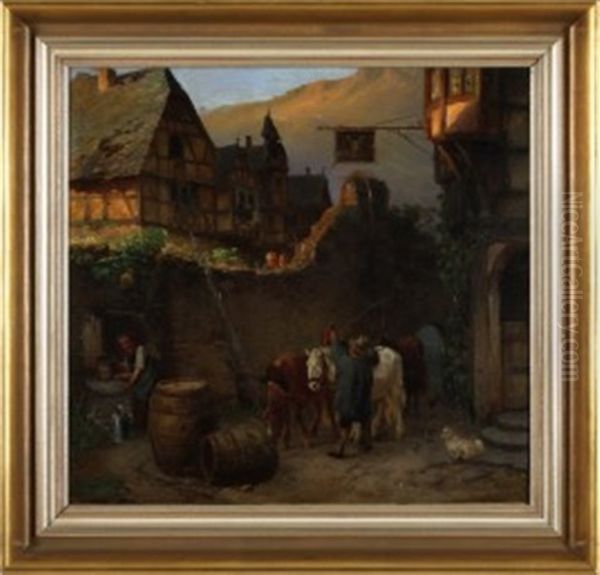 Rheingauwirtschaft In Der Abendsonne Oil Painting by Anton Burger