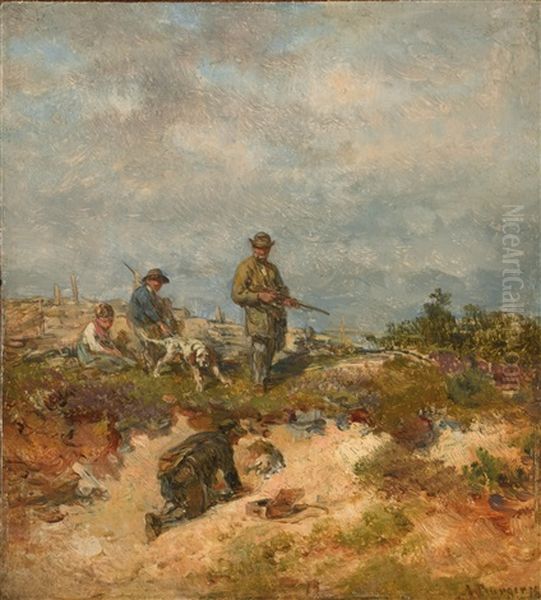 Hunters By A Fox-hole Oil Painting by Anton Burger