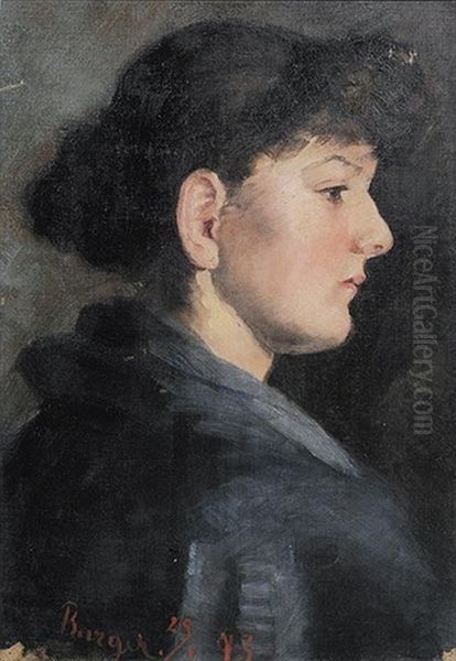 Brustbildnis Einer Jungen Frau Im Profil Nach Rechts Oil Painting by Anton Burger