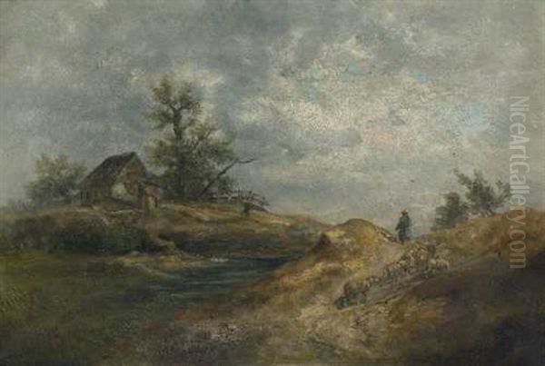 Landschaft Mit Bauernhaus Oil Painting by Anton Burger