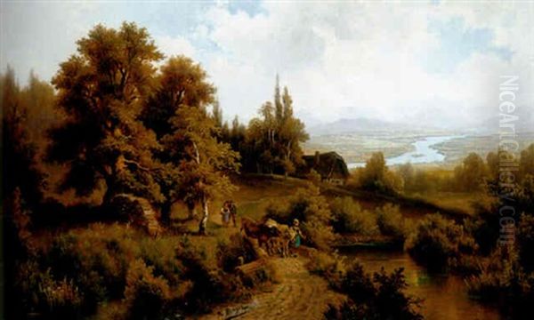 Alpenlandische Fluslandschaft Oil Painting by Franz Burger