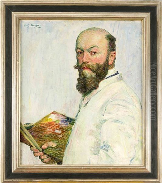 Impressionistisches Selbstportrait Als Halbfigur Mit Palette by Fritz Burger