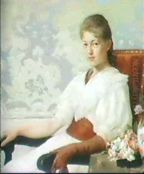 Madchen In Interieur Oil Painting by Fritz Burger