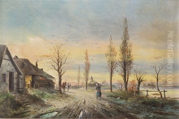 Landliche Idylle Mit Schmiedewerkstatt Und Figurenstaffage Oil Painting by Lothar Buerger