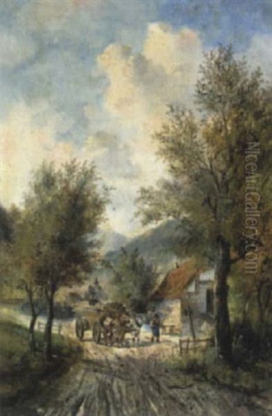 Ochsengespann Auf Der Landstrase Oil Painting by Lothar Buerger