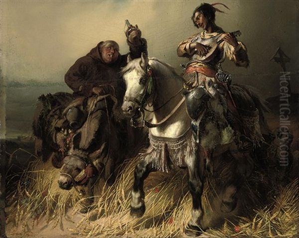 Don Quixote And Sancho Panza Oil Painting by Ludwig Burger