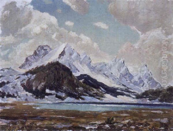 Gebirgsee Im Winter Oil Painting by Felix Buergers