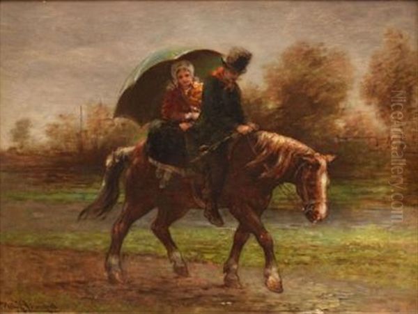 Couple A Cheval Oil Painting by Hendricus-Jacobus Burgers