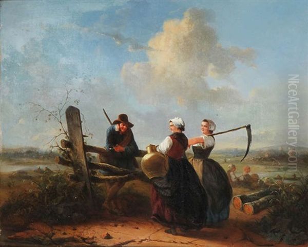 Drie Rustende Personages Op Het Veld Oil Painting by Hendricus-Jacobus Burgers