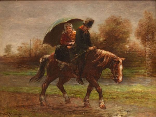 Couple A Cheval Oil Painting by Hendricus-Jacobus Burgers