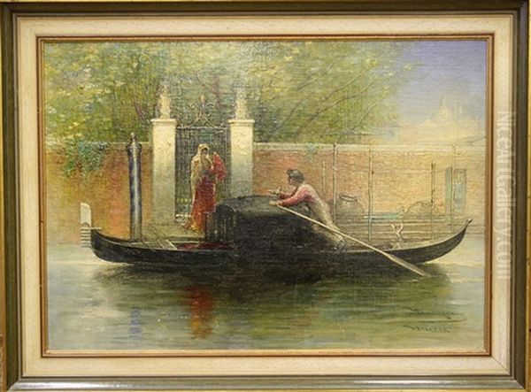 Venetiaanse Gordelier En Vrouw Met Waaier Rechtsonder Get Oil Painting by Hendricus-Jacobus Burgers