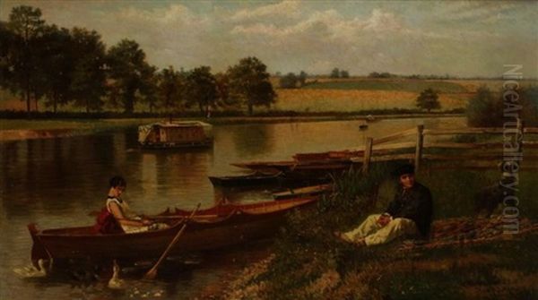 Repos En Bord De Seine Oil Painting by Hendricus-Jacobus Burgers