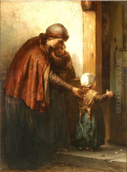 Armut - Mutter Mit Ihren Kindern Oil Painting by Hendricus-Jacobus Burgers