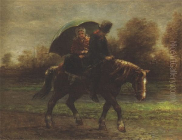 Couple A Cheval Oil Painting by Hendricus-Jacobus Burgers