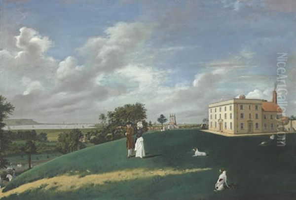 A View Of Cave Castle, Near Hull, With A Lady And Gentleman In The Foreground Oil Painting by William Burgess of Dover