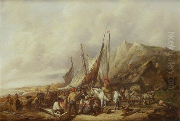 Pecheurs Sur La Greve Oil Painting by William Burgess of Dover