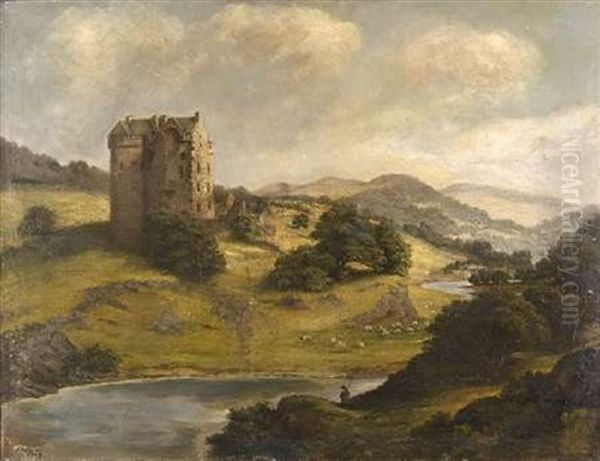 Neidpath Castle, Peebleshire Oil Painting by John Burgess