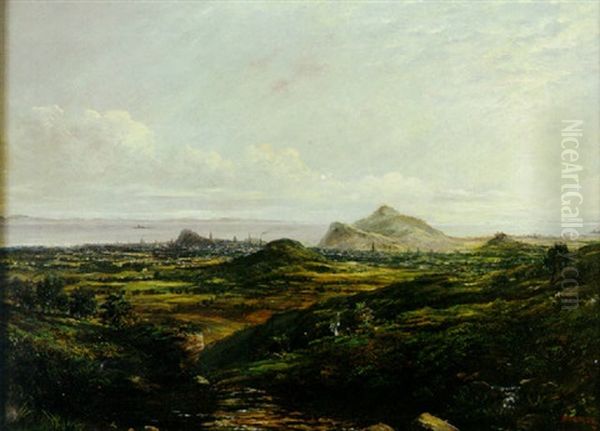 An Extensive Landscape With A View Of Edinburgh Beyond Oil Painting by John Burgess